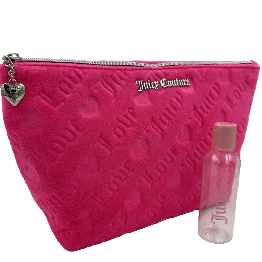 Juicy Couture Makeup Bag ‎ Velour Travel Cosmetic Bag Raspberry Pink NWT